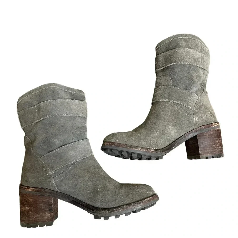 Sam Edelman Troy Gray Suede Buckle Moto  Boots Women’s size 7.5 - Picture 5 of 16